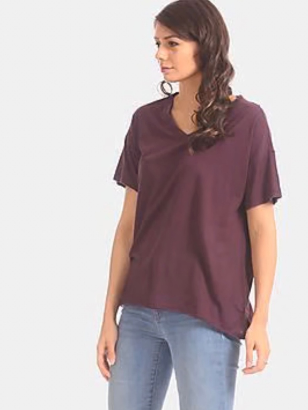 Aerie V neck relaxed boyfriend style/ fit t-shirt color purple size XXS (231)